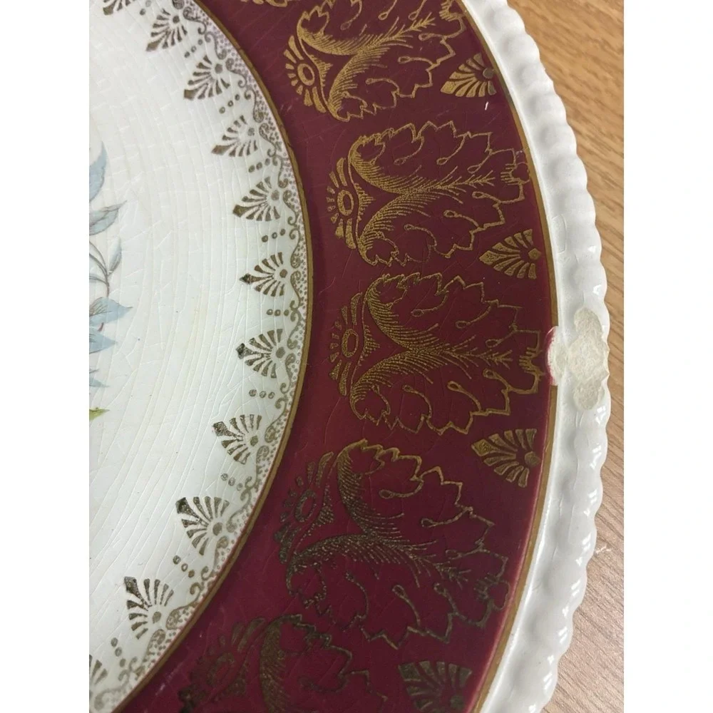 Simpsons Potters Solian Ware Dinner Plates Maroon 777 (4)‎  *crazing, chip